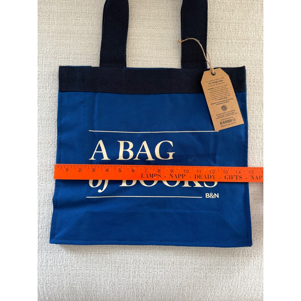 NWT Barns & Noble A BAG of BOOKS Canvas Tote Bag Book Bag Blue With Handles - Picture 8 of 13
